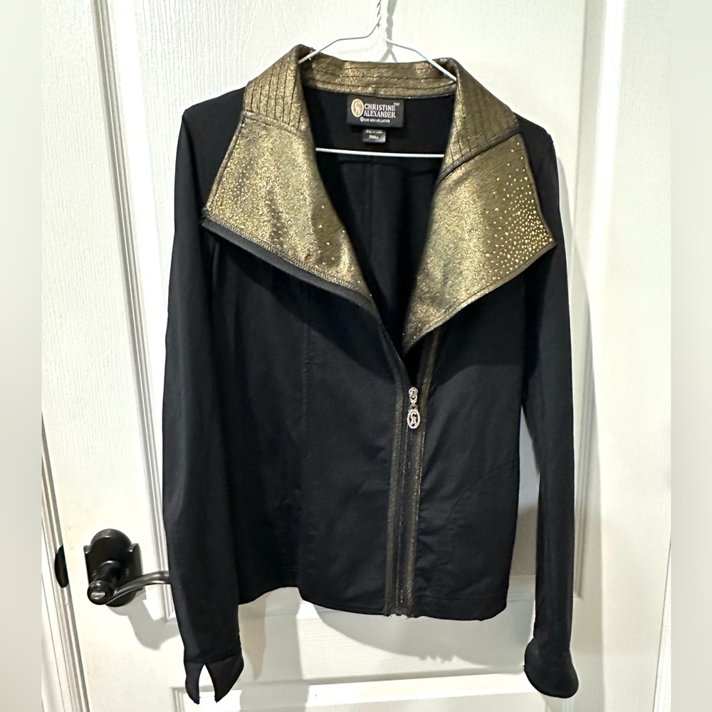 Christine Alexander Black and Gold Blazer Moto Jacket Sz S